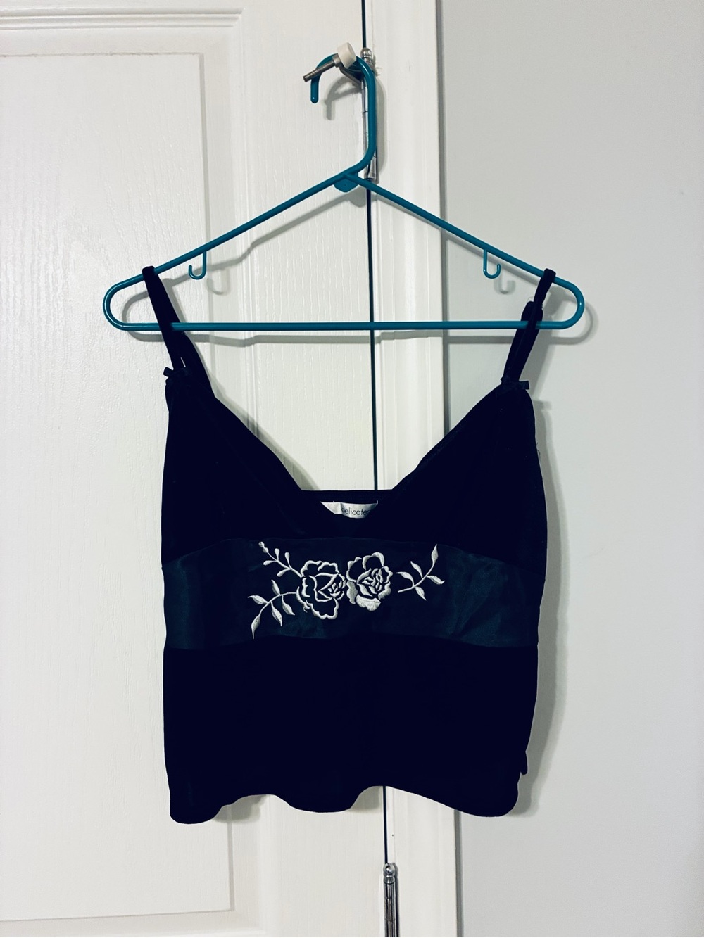 delicates Black Camisole with White Floral Embroidery